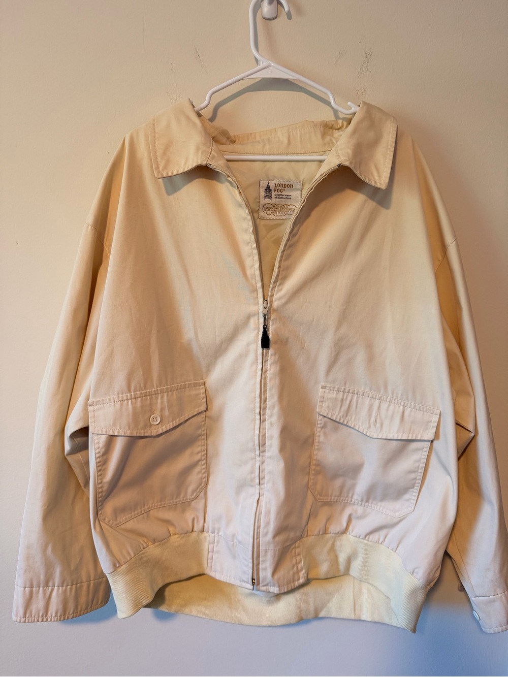 Vintage London Fog Cream Bomber Jacket XL Long Men’s